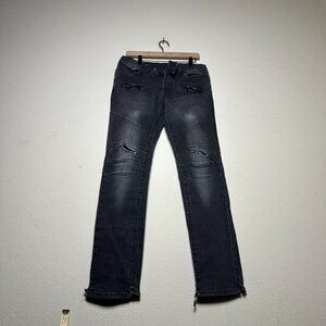 Balmain Paris Designer Biker Slim Streetwear Denim Jeans Pants Men 34 Black Fade